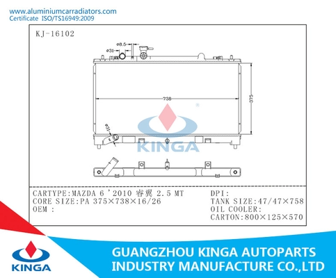 China MAZDA 6 2010 Ringwing 2.5 MT Aluminum Auto Radiator Plastic Tank supplier